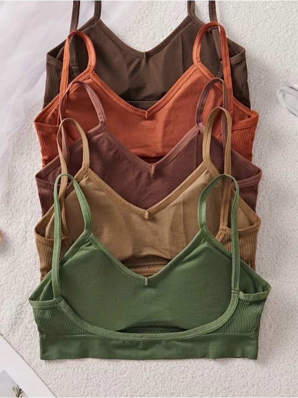 Ribbed Everyday Bralette - Green, Tan, Brown, Orange, Dark Brown - Picture 2 of 4